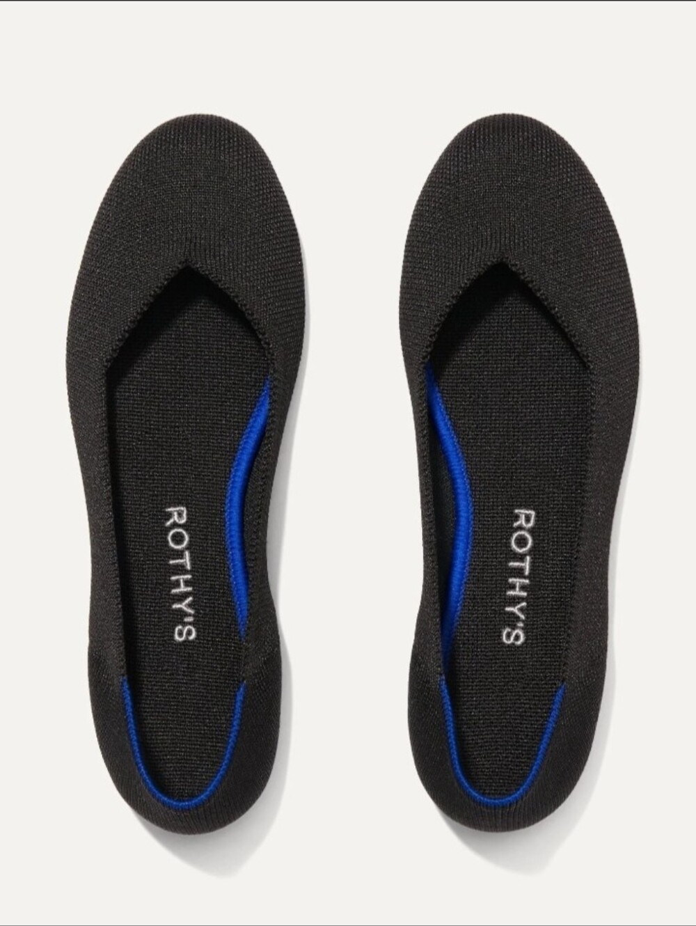Rothy's The Flat Black Knit Rounded Toes Ballet Flats Blue Trim Sz 11.5